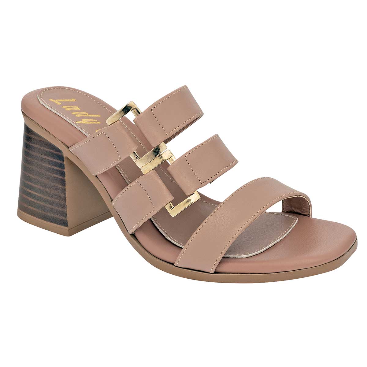 Sandalia con Tacón Exterior Sintético Color Beige Para Mujer De Lady One