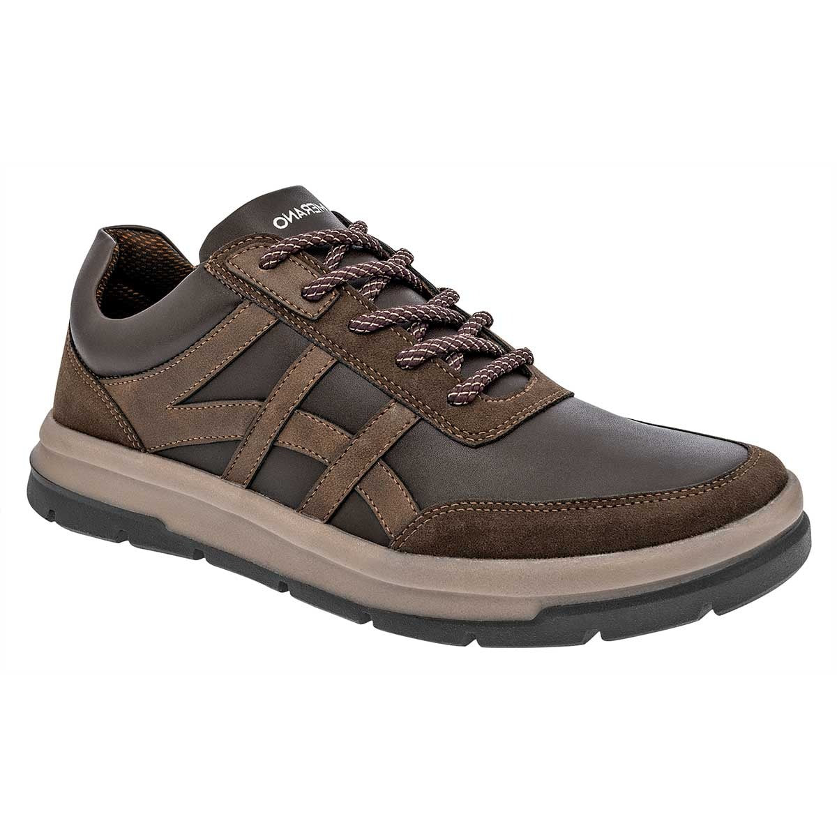 Tenis con Cordones Exterior Piel Sintética Color Café Para Hombre De Merano