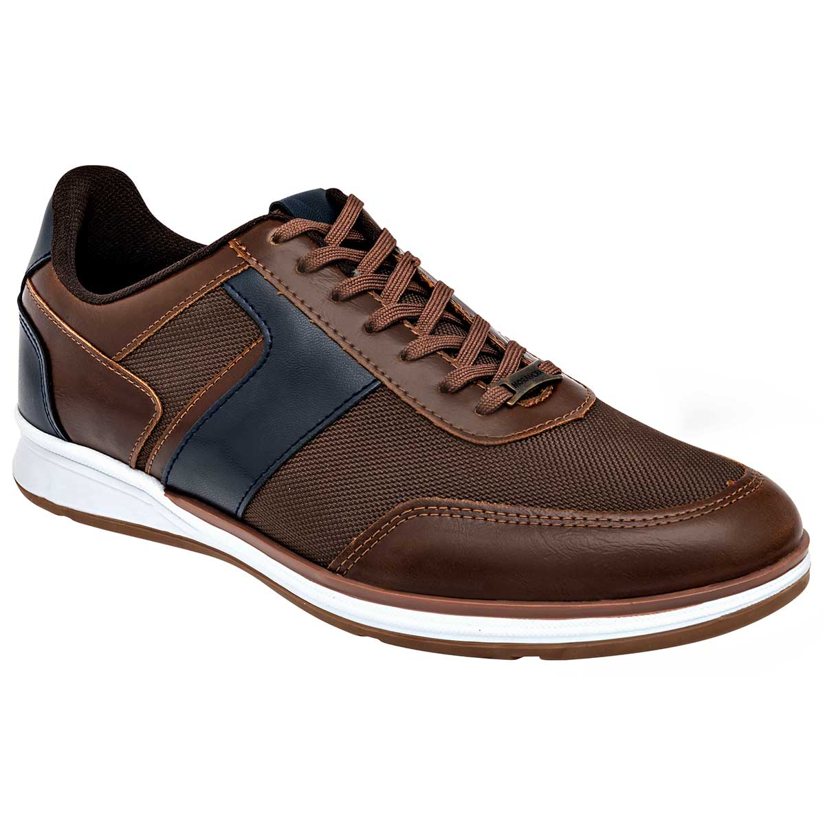 Tenis con Cordones Exterior Piel Sintética Color Café Con Marino Para Hombre De Moramora