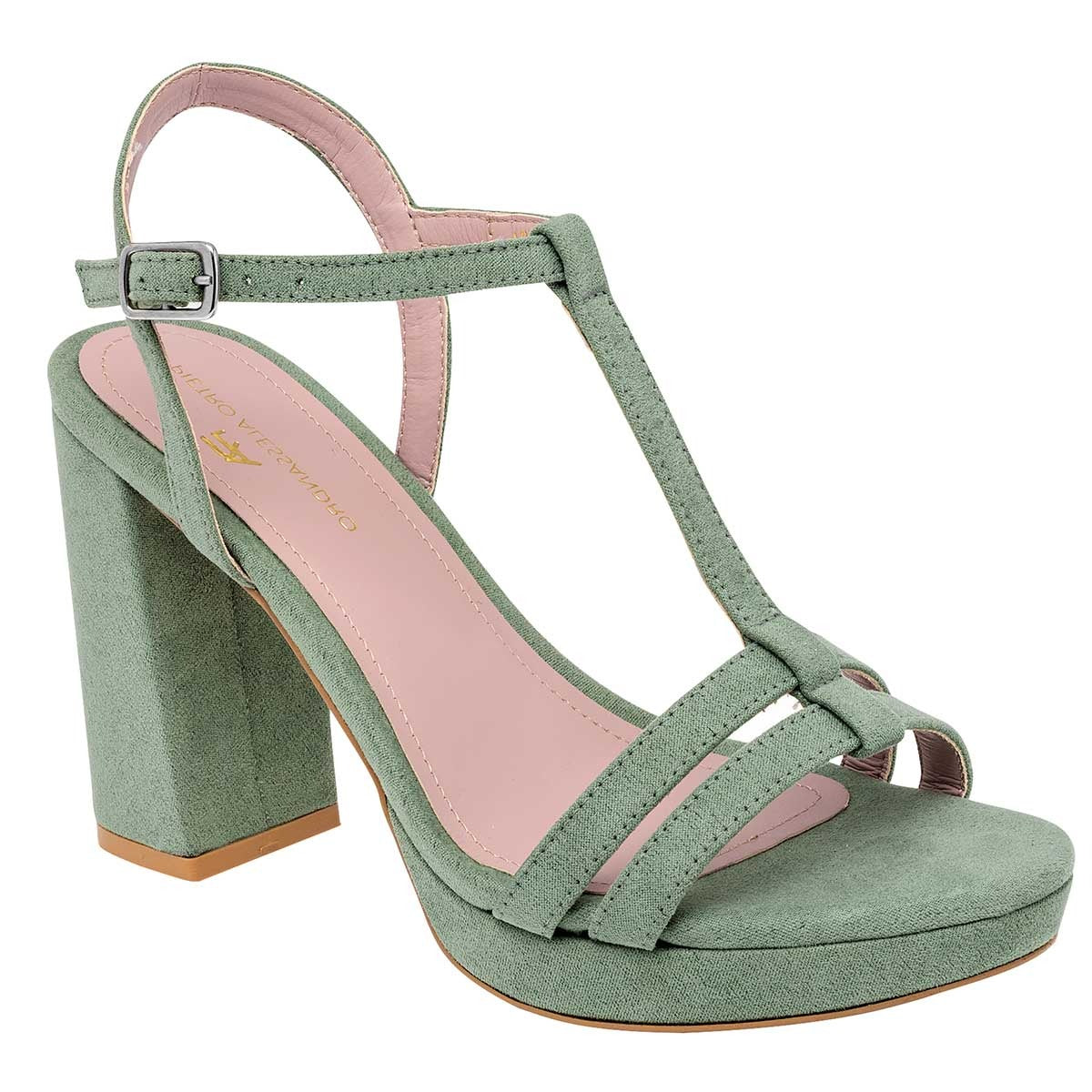 Sandalia con Tacón Exterior Sintético Color Verde Para Mujer De Pietro Alessandro