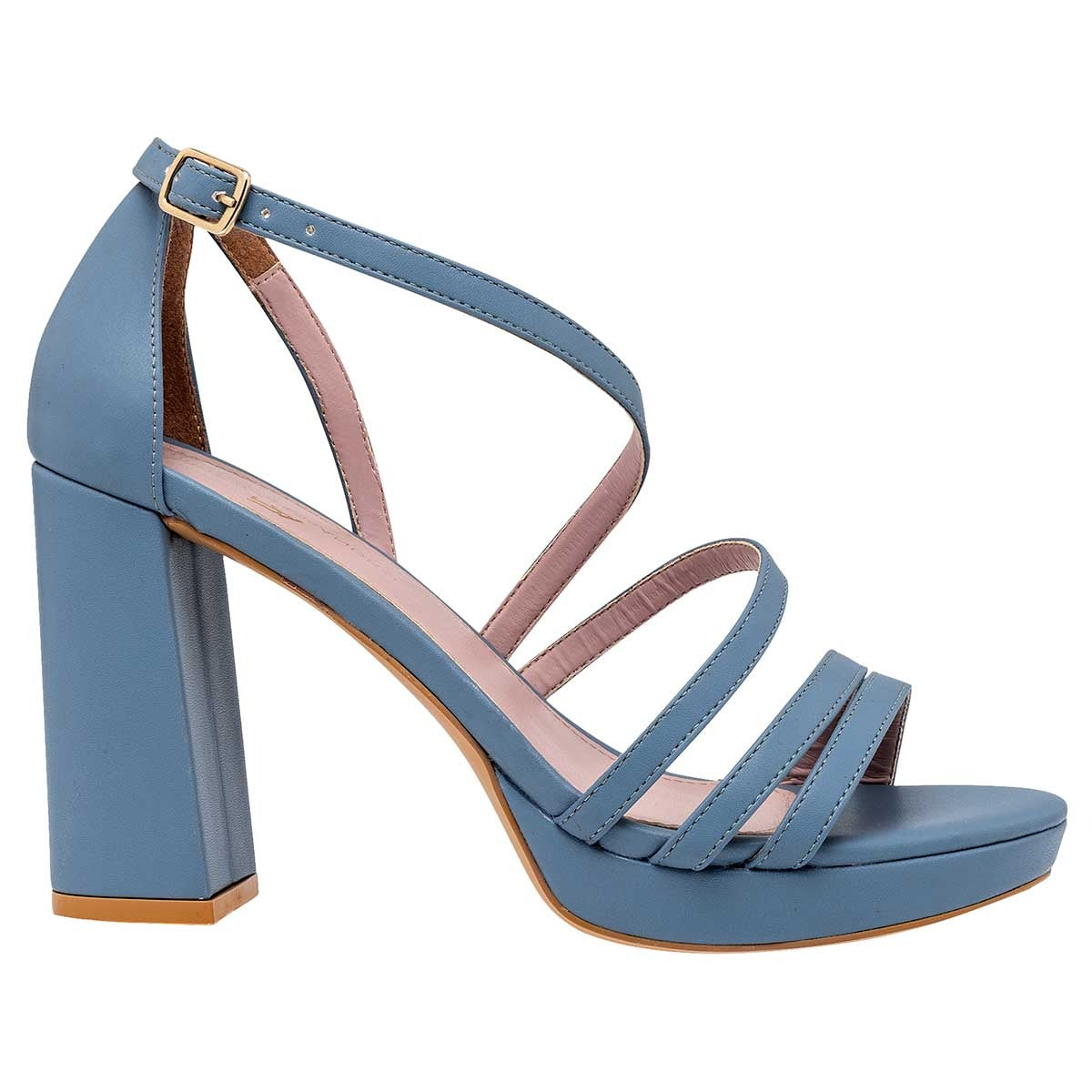 Sandalia con Tacón Exterior Sintético Color Azul Para Mujer De Pietro Alessandro