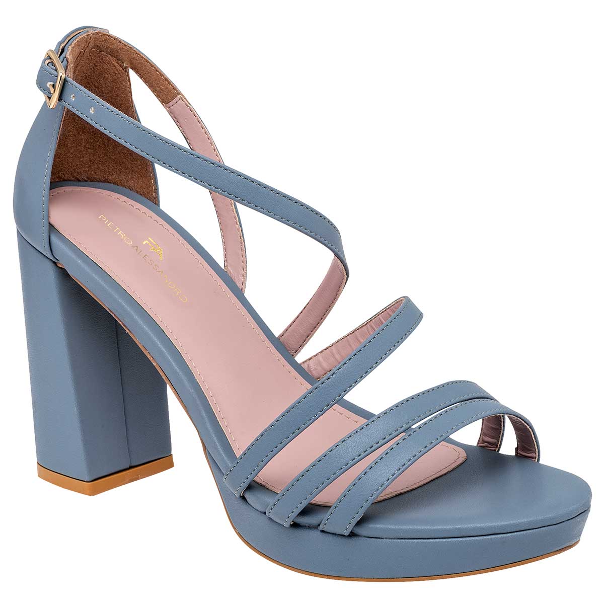 Sandalia con Tacón Exterior Sintético Color Azul Para Mujer De Pietro Alessandro