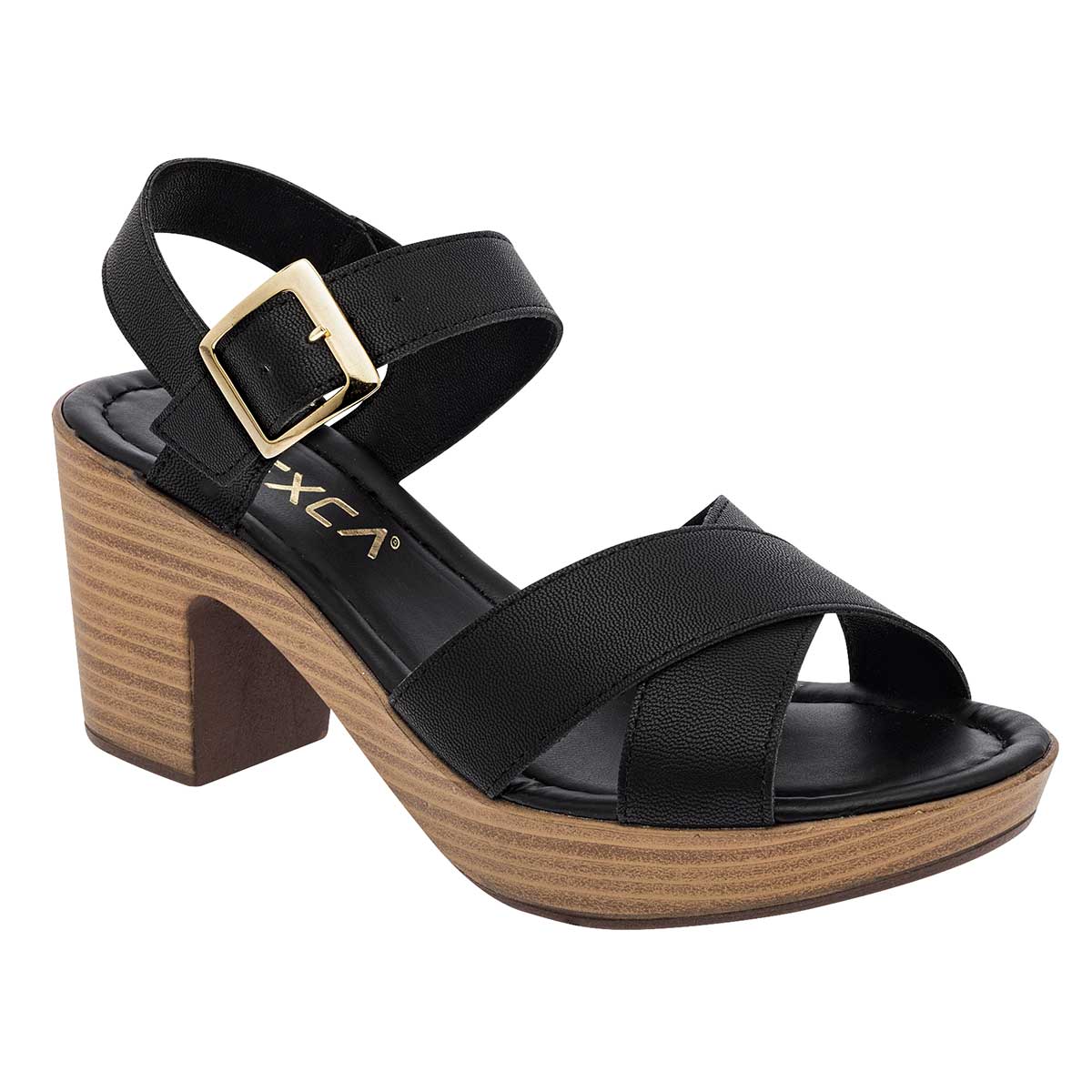 Sandalia con Tacón Exterior Sintético Color Negro Para Mujer De Diexca