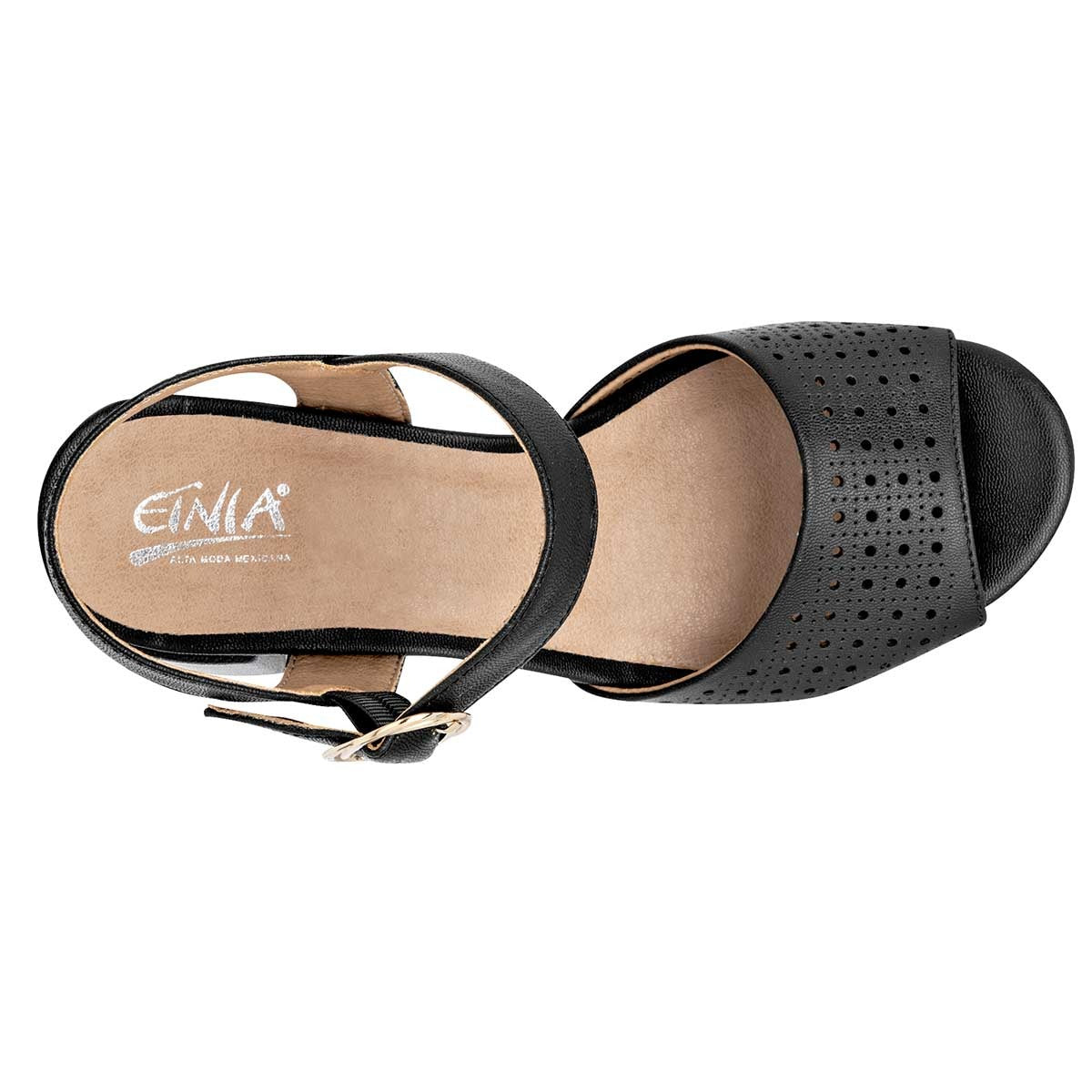 Sandalia con Tacón Exterior Sintético Color Negro Para Mujer De Etnia