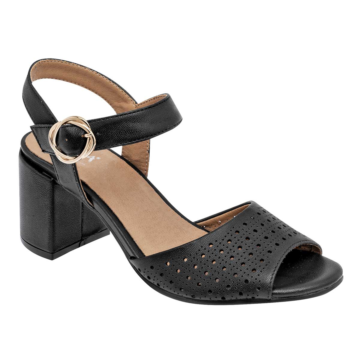 Sandalia con Tacón Exterior Sintético Color Negro Para Mujer De Etnia