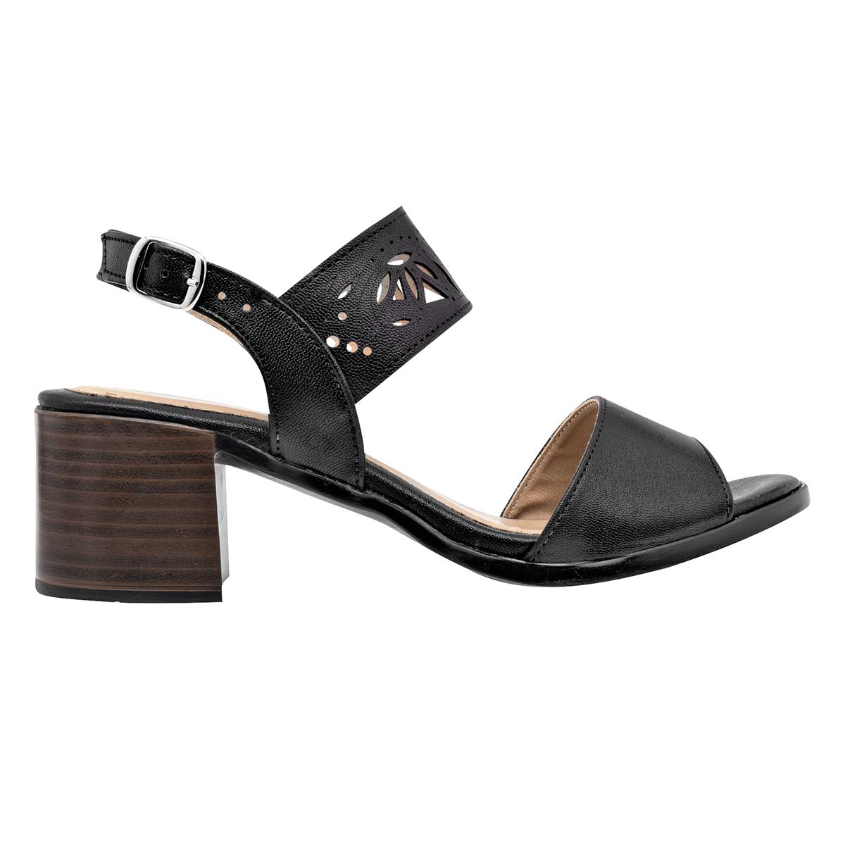 Sandalia con Tacón Exterior Sintético Color Negro Para Mujer De Vitalia