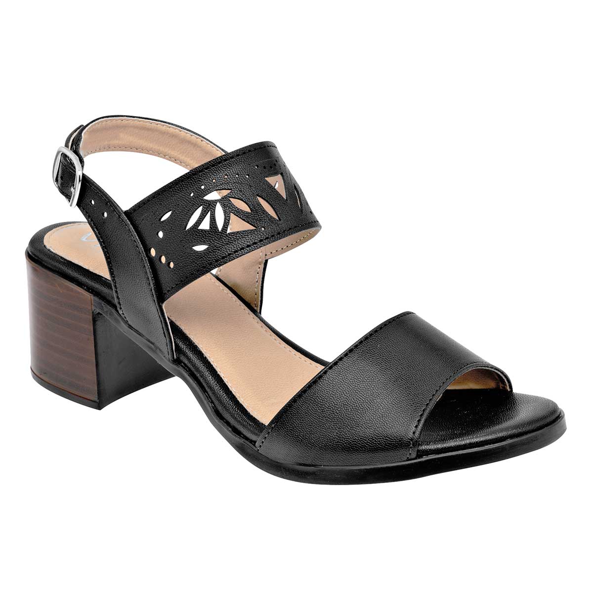 Sandalia con Tacón Exterior Sintético Color Negro Para Mujer De Vitalia