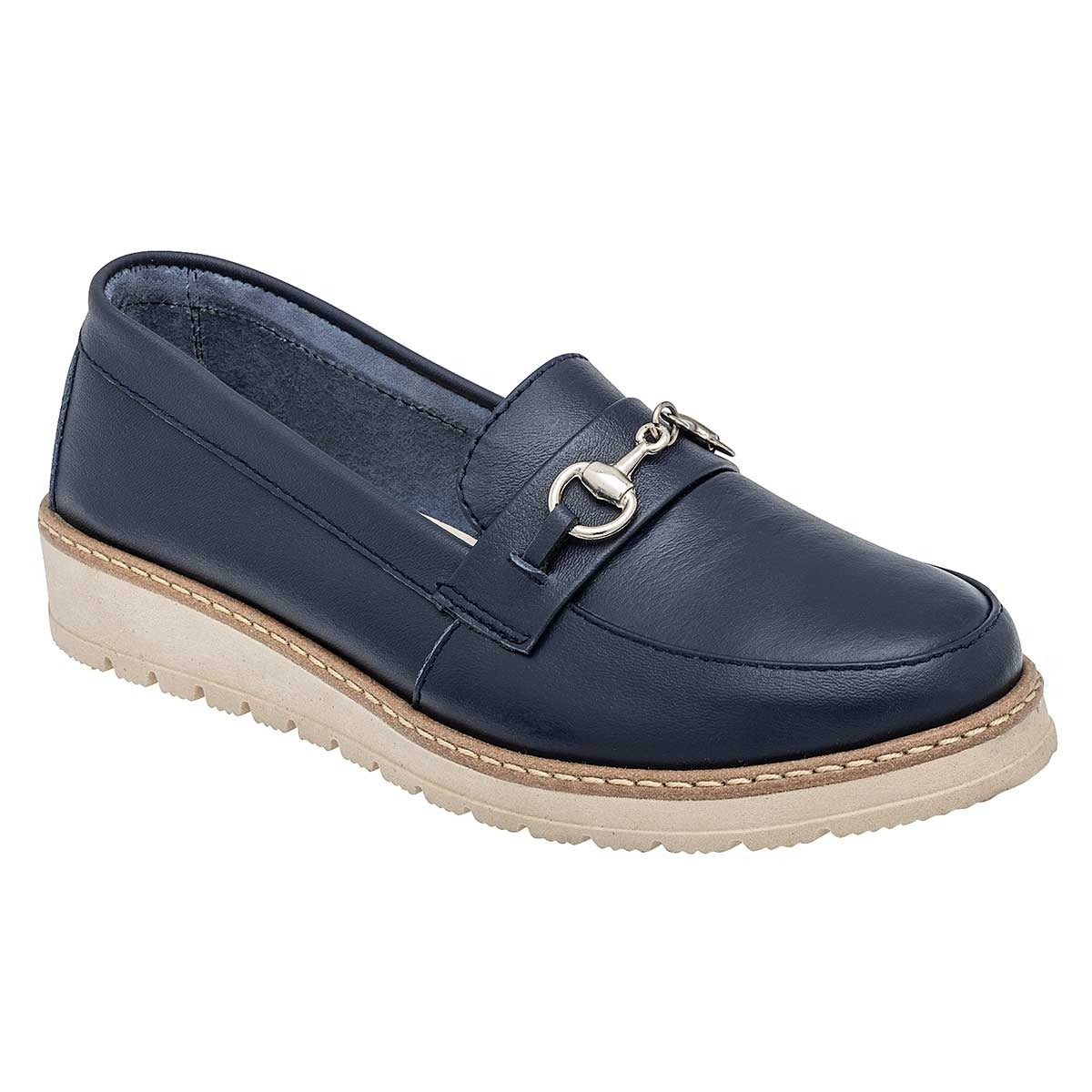 Mocasines Exterior Piel Color Marino Para Mujer De Kevek