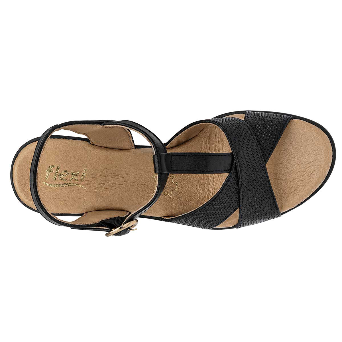 Sandalia con Tacón Exterior Piel Color Negro Para Mujer De FLEXI