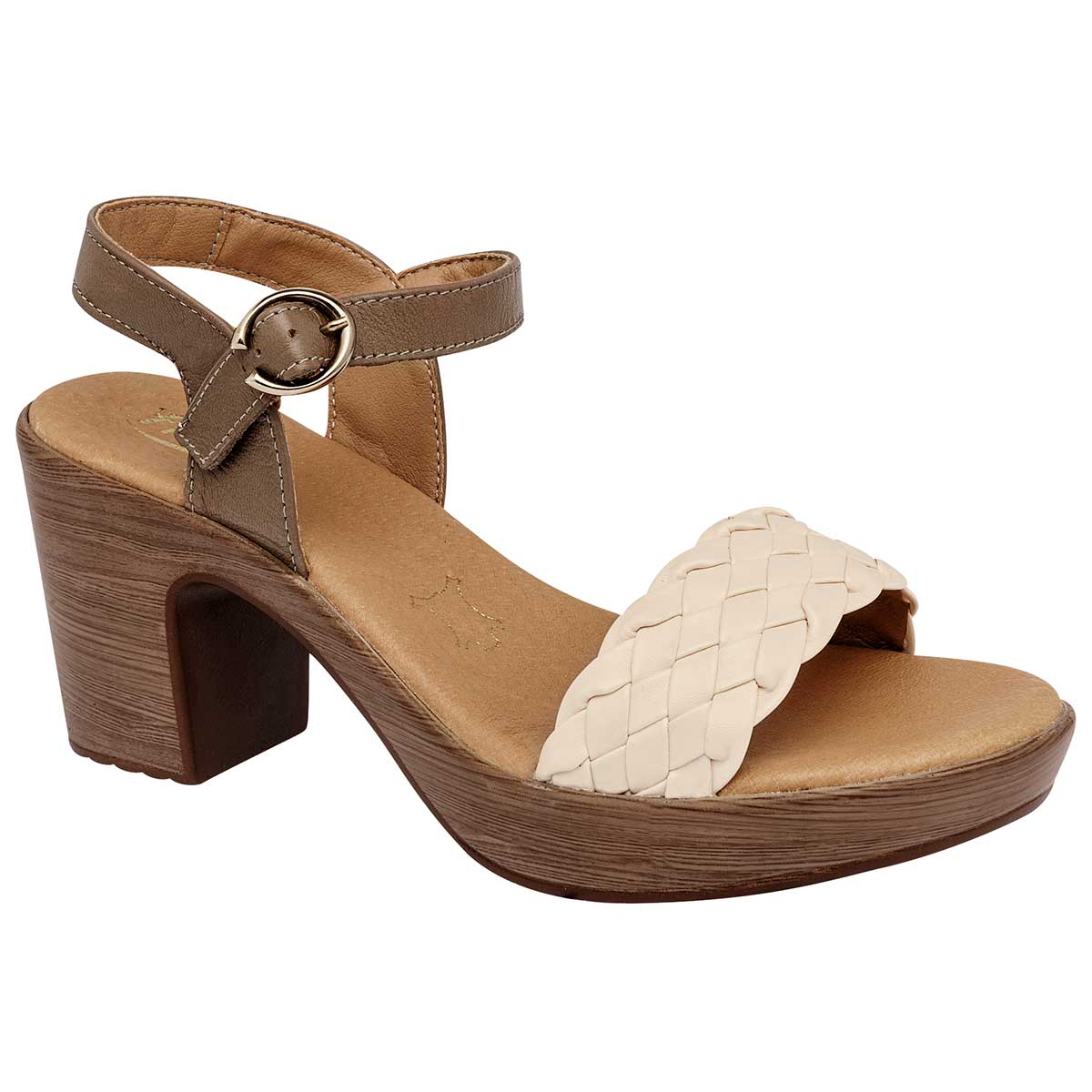 Sandalia con Tacón Exterior Piel Color Beige  Para Mujer De FLEXI