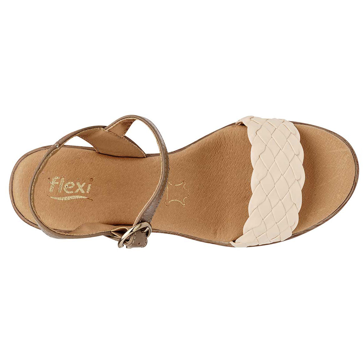 Sandalia con Tacón Exterior Piel Color Beige  Para Mujer De FLEXI