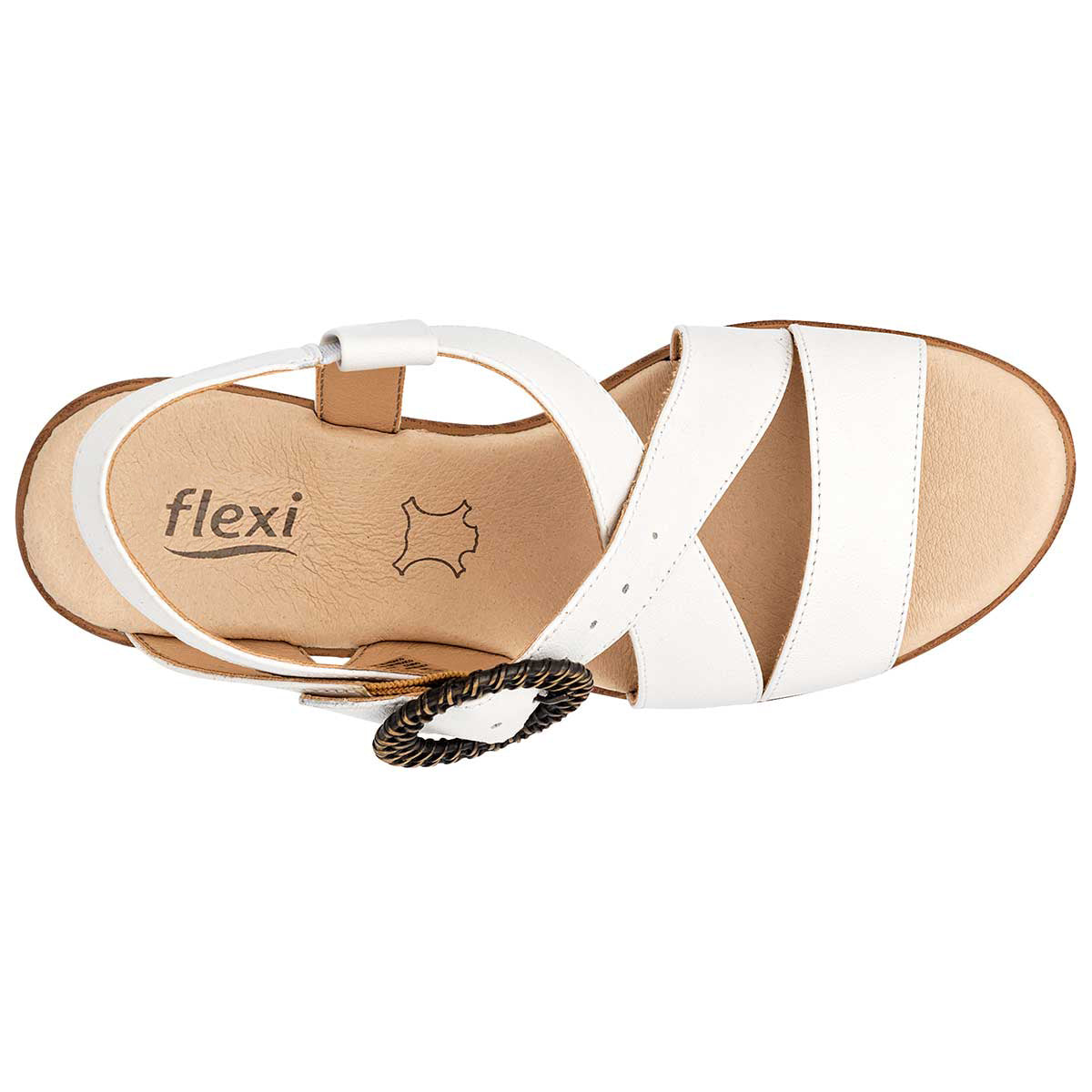 Sandalia con Tacón Exterior Piel Color Blanco Para Mujer De FLEXI