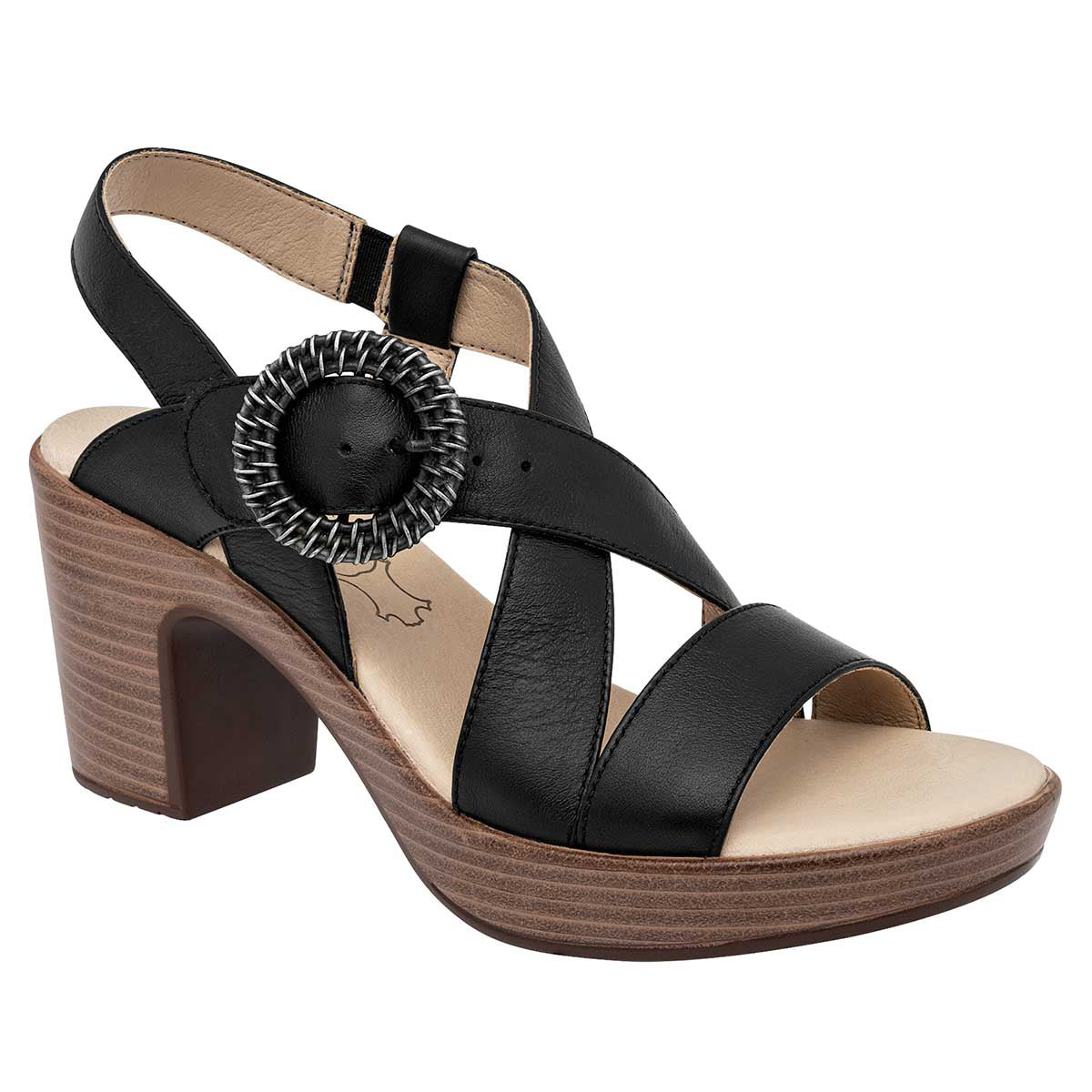 Sandalia con Tacón Exterior Piel Color Negro Para Mujer De FLEXI