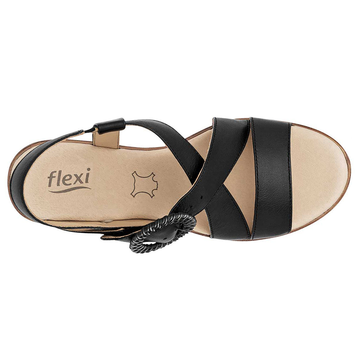 Sandalia con Tacón Exterior Piel Color Negro Para Mujer De FLEXI