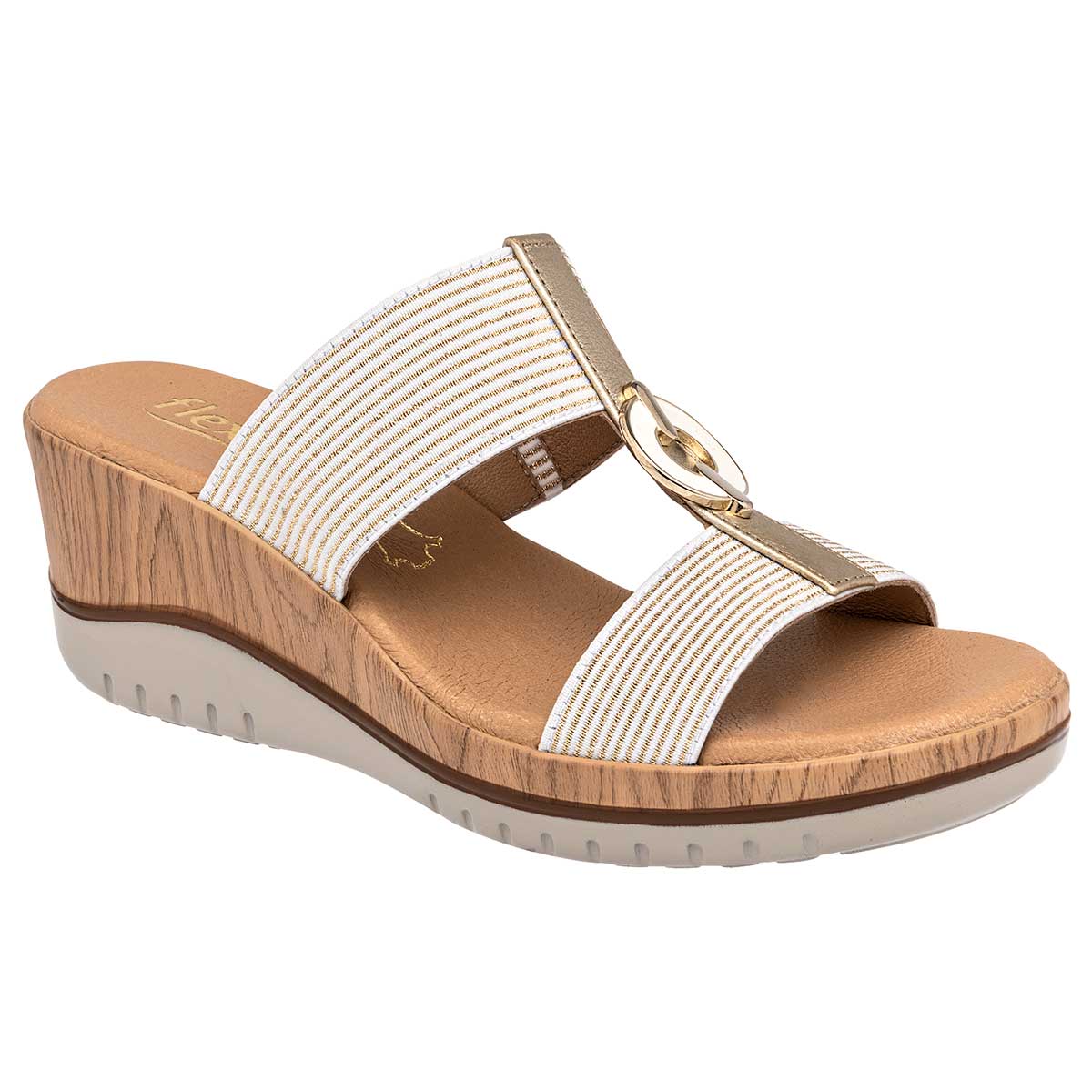 Sandalias con plataforma Exterior Textil Color Blanco Oro Para Mujer De FLEXI