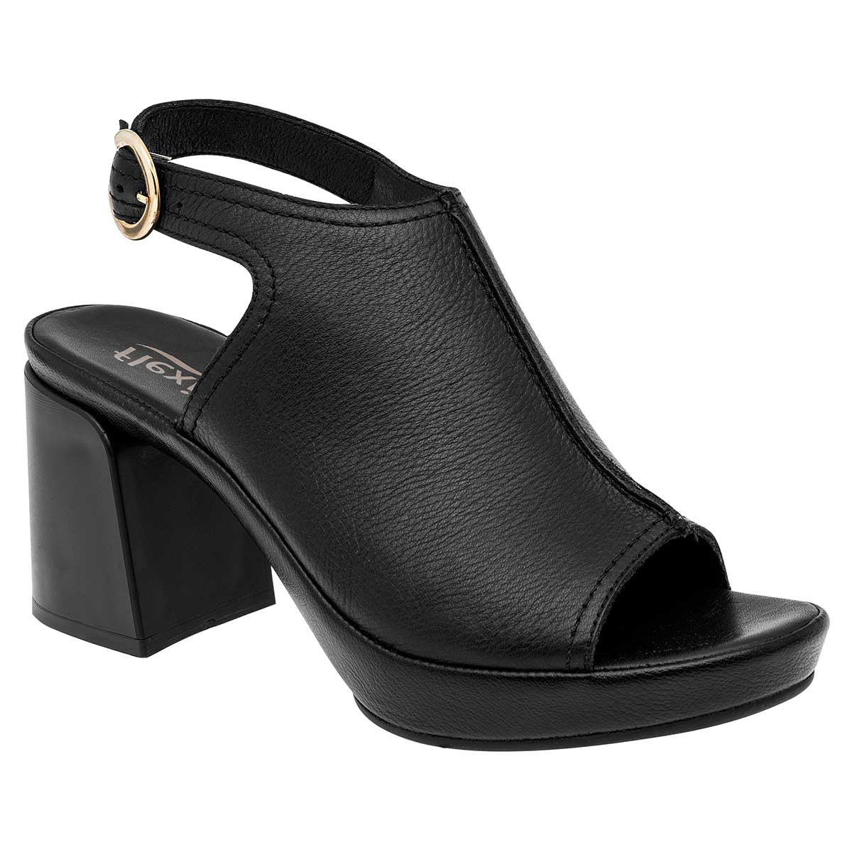 Sandalia con Tacón Exterior Piel Color Negro Para Mujer De FLEXI