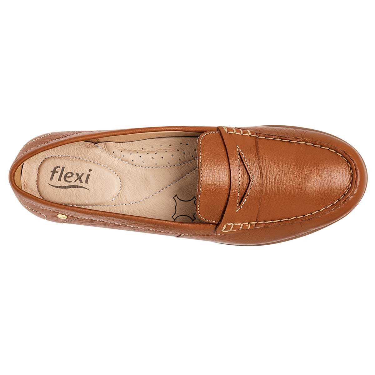 Mocasines Exterior Piel Color Camel Para Mujer  De Flexi