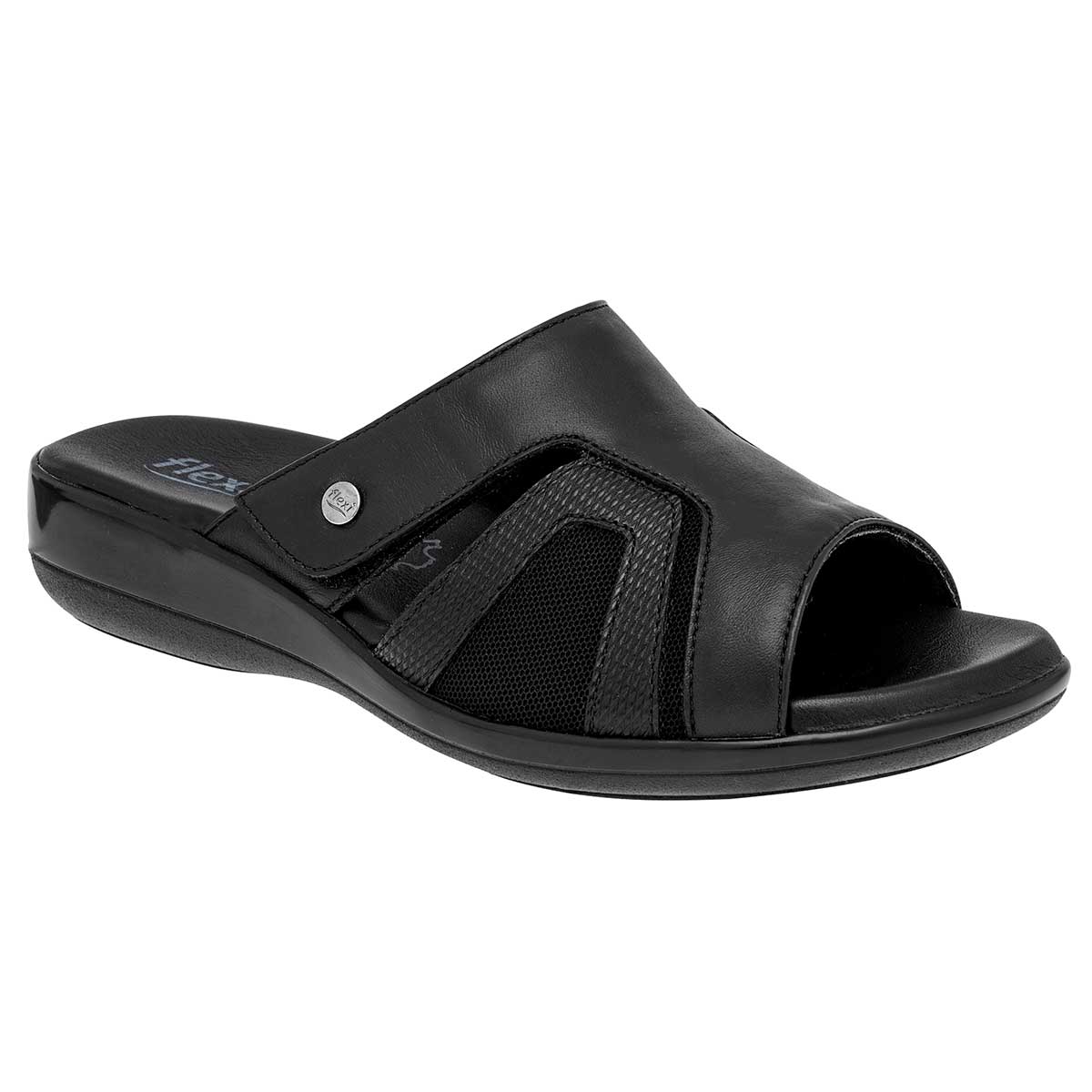 Sandalias de piso Exterior Piel Color Negro Para Mujer De FLEXI