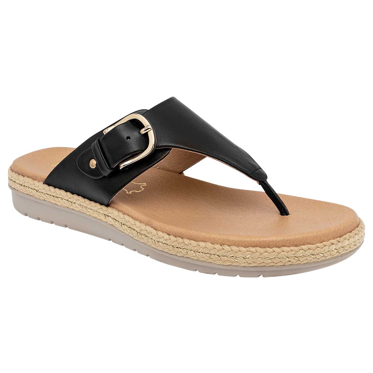 Sandalias de piso Exterior Piel Color Negro Para Mujer De FLEXI