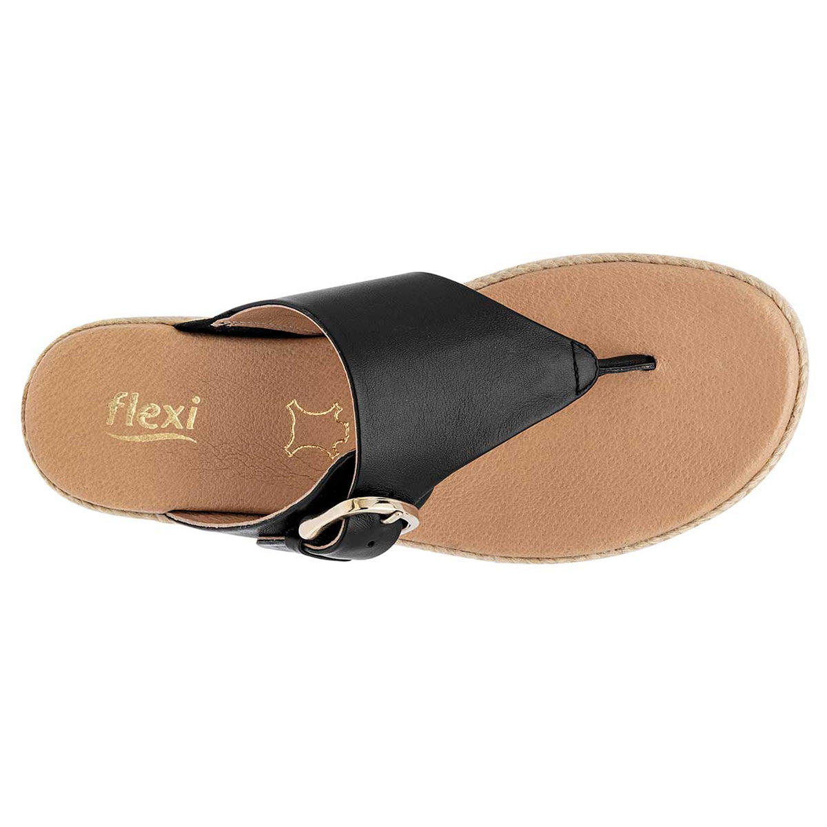 Sandalias de piso Exterior Piel Color Negro Para Mujer De FLEXI