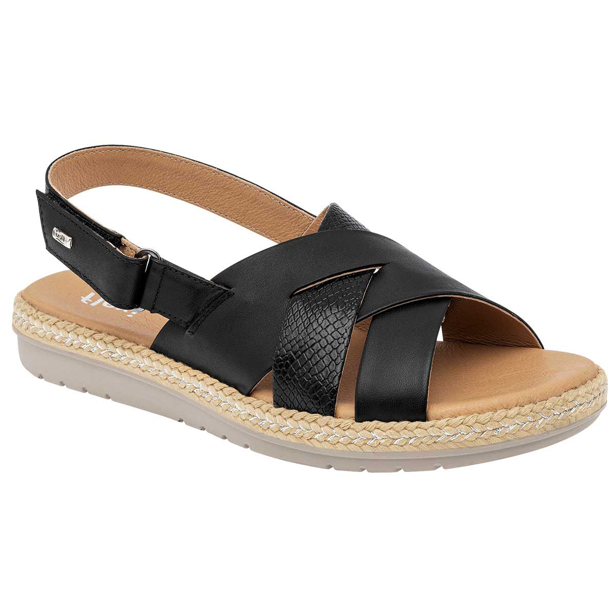 Sandalias de piso Exterior Piel Color Negro Para Mujer De FLEXI