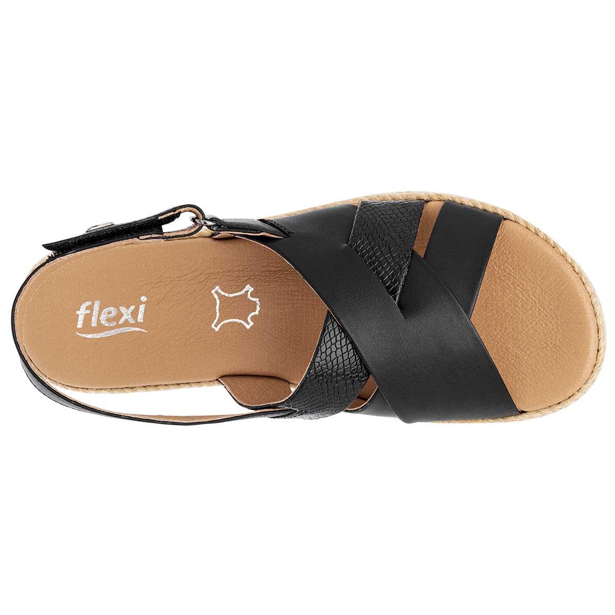 Sandalias de piso Exterior Piel Color Negro Para Mujer De FLEXI