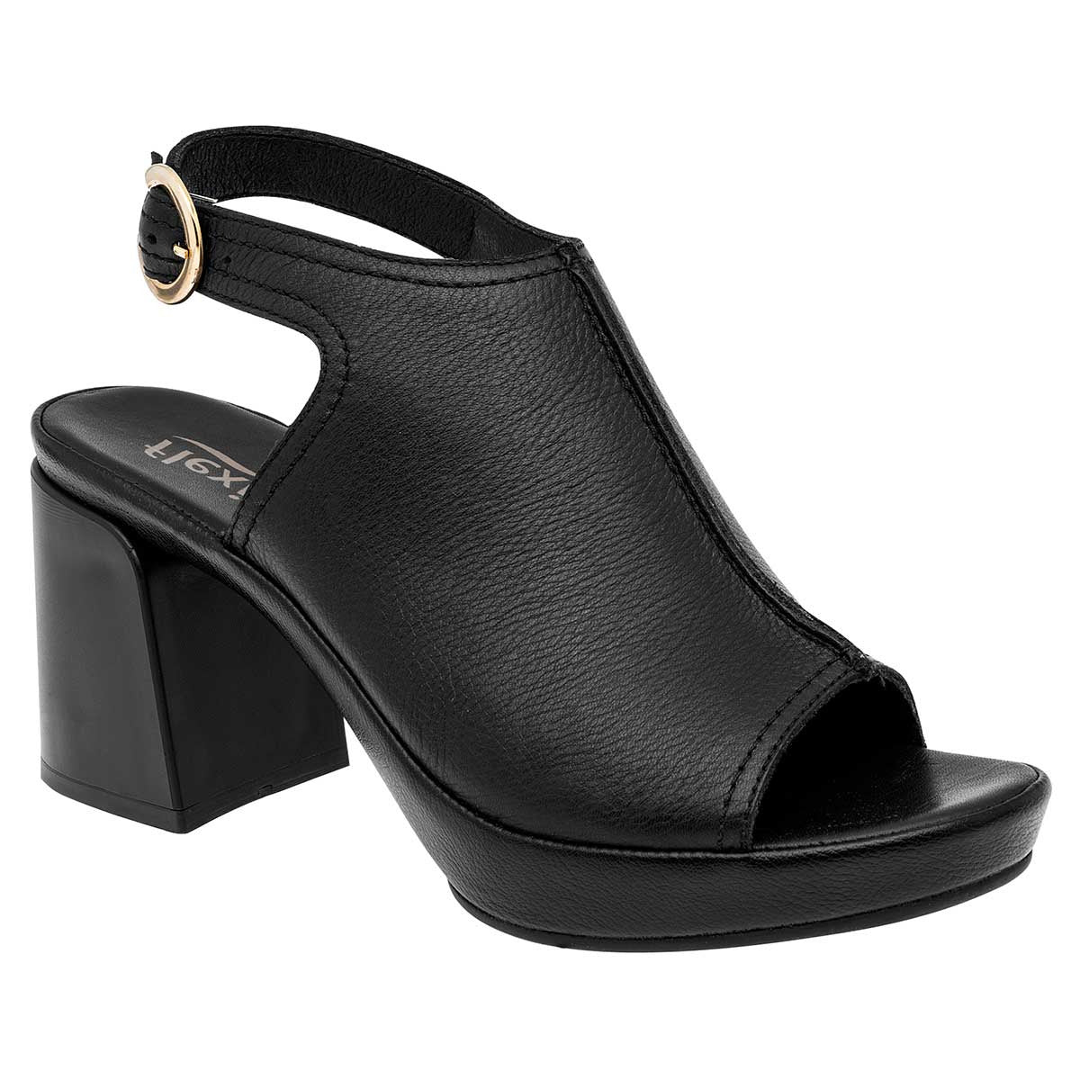 Sandalia con Tacón Exterior Piel Color Negro Para Mujer  De Flexi