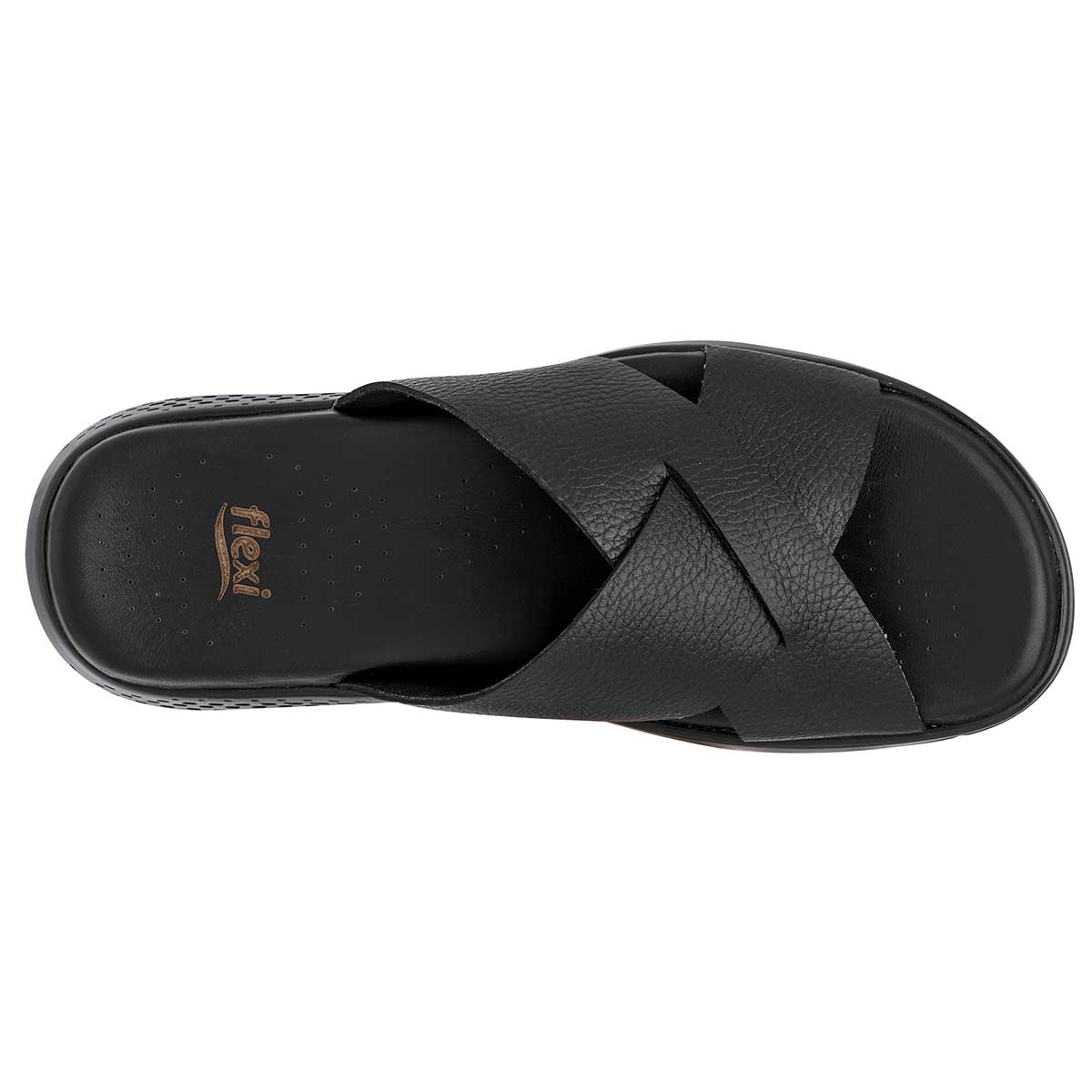 Sandalias de piso Exterior Piel Color Negro Para Hombre De Flexi