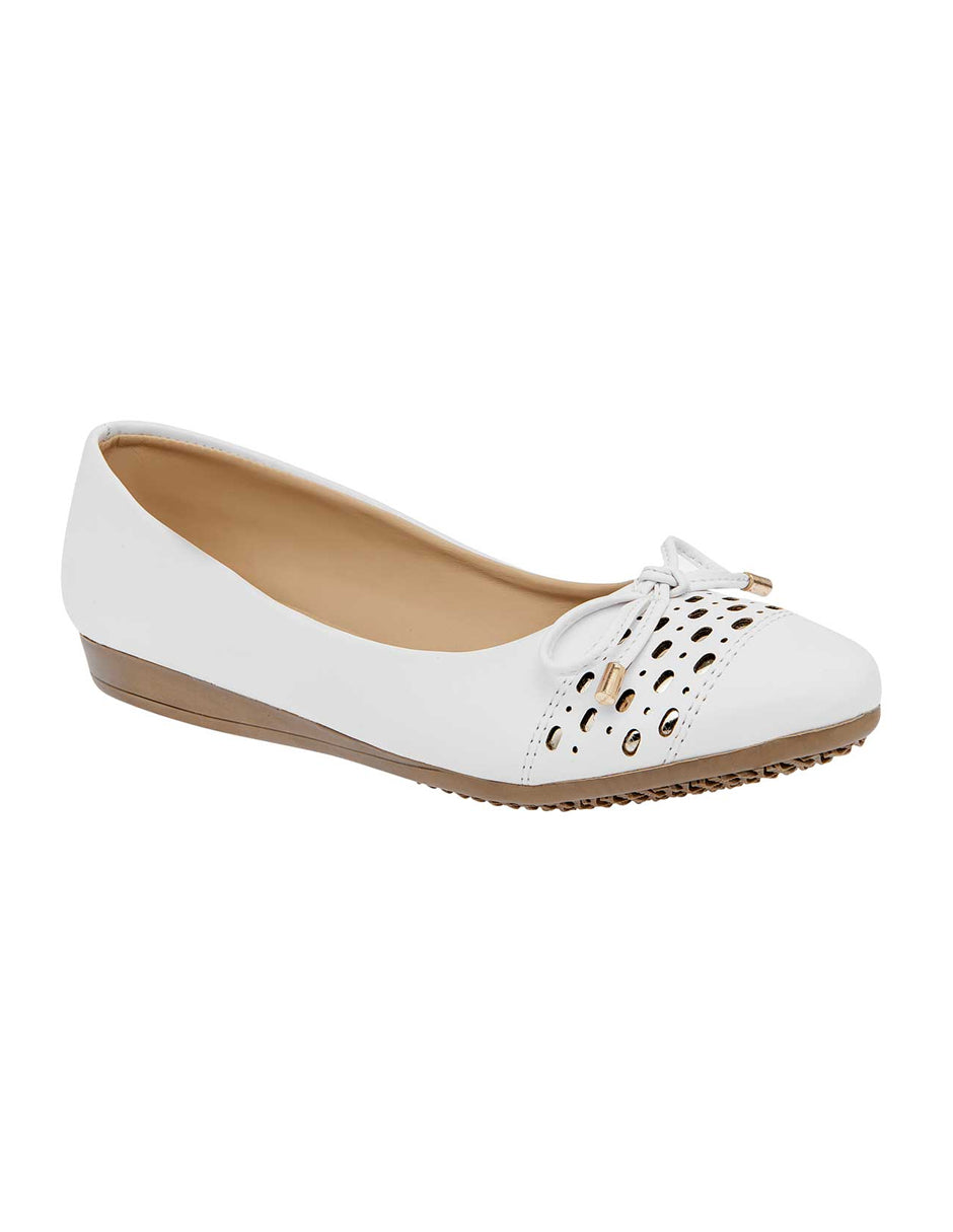 Flats clásicas Exterior Sintético Color Blanco Oro Para Mujer De RBCOLLECTION