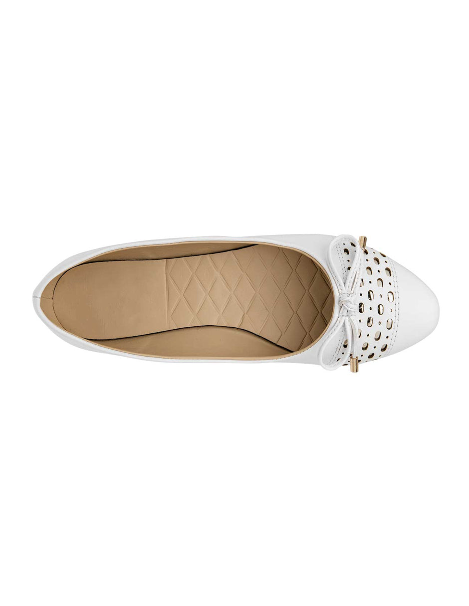 Flats clásicas Exterior Sintético Color Blanco Oro Para Mujer De RBCOLLECTION