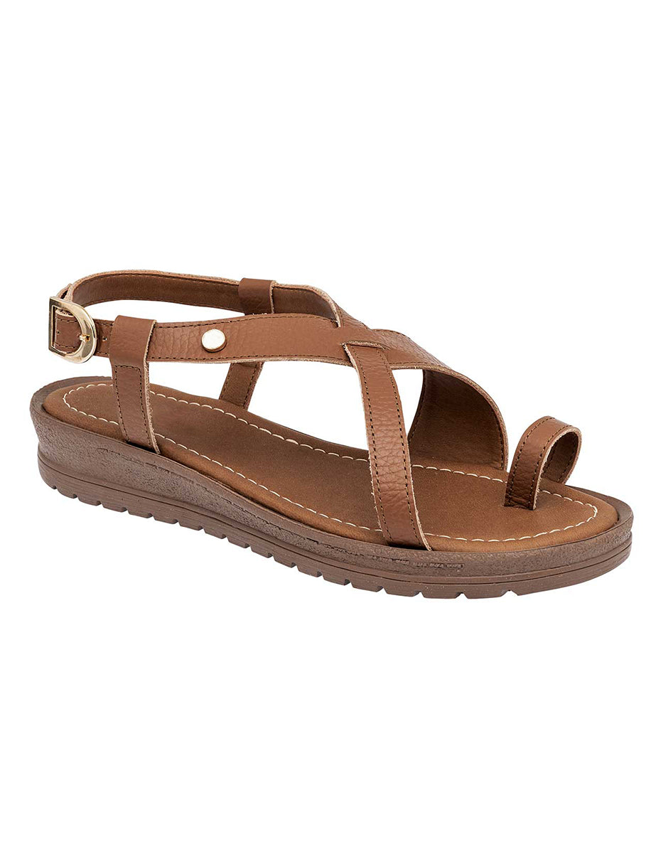 Sandalias de piso Exterior Piel Color Camel Para Mujer De RBCOLLECTION