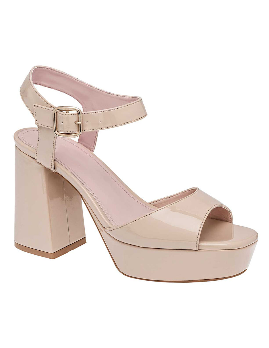 Sandalia con Tacón Exterior Charol Color Beige Para Mujer De RBCOLLECTION