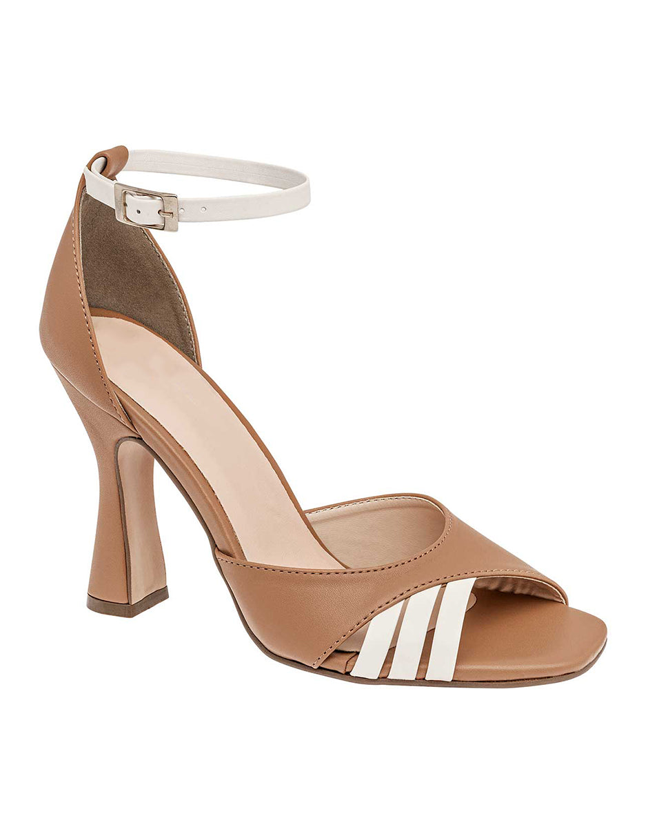 Sandalia con Tacón Exterior Piel sintética Color Camel Para Mujer De RBCOLLECTION