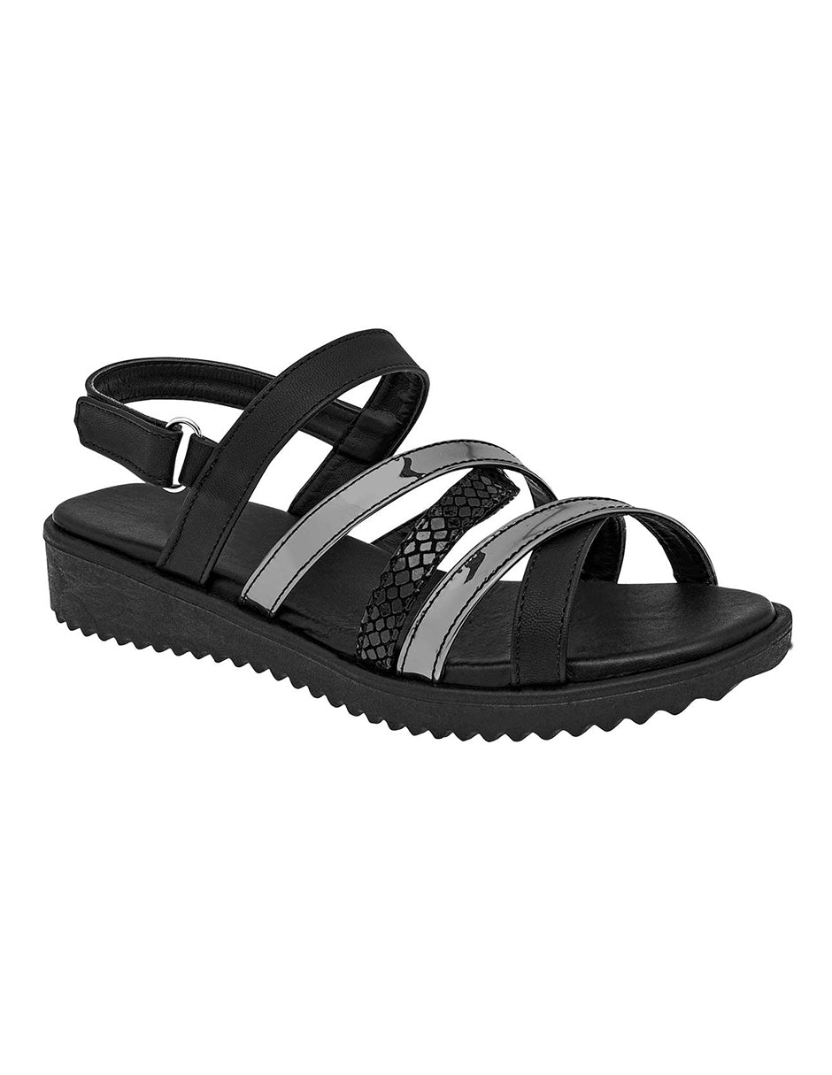 Sandalias de piso Exterior Piel sintética Color Negro Con Plata Para Mujer De RBCOLLECTION