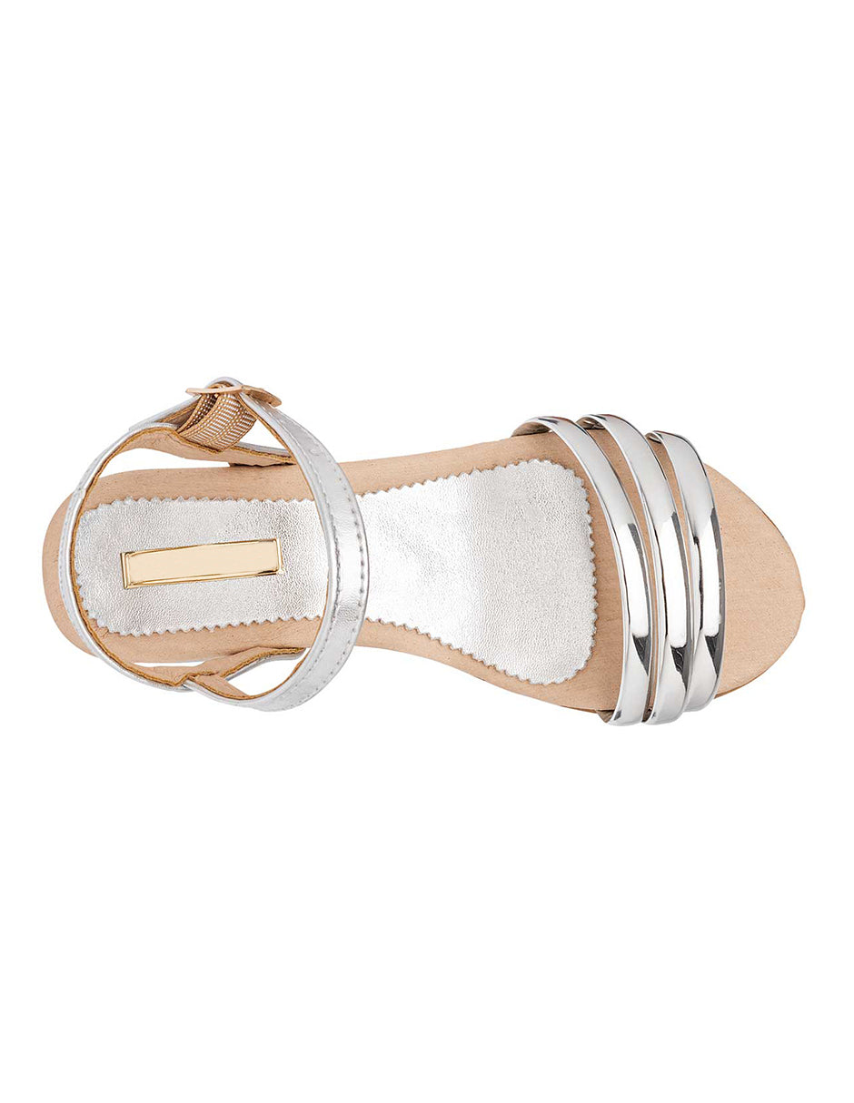 Sandalias de piso Exterior Charol Color Plata Para Mujer De RBBASICS