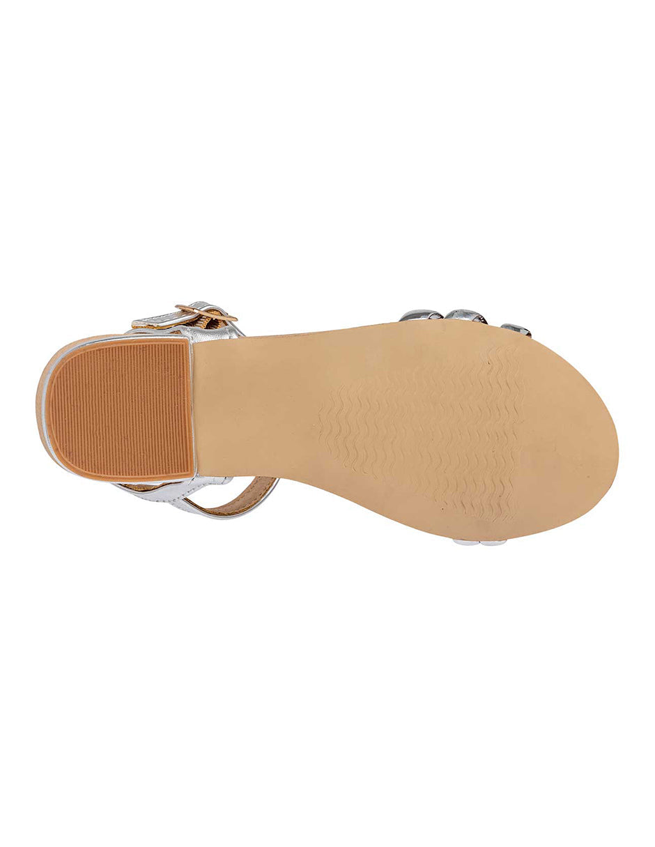 Sandalias de piso Exterior Charol Color Plata Para Mujer De RBBASICS