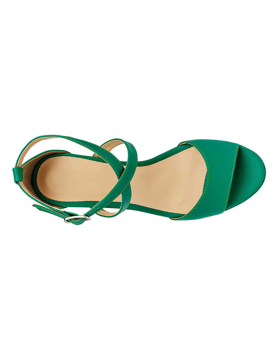 Sandalia con Tacón Exterior Piel sintética Color Verde Para Mujer De RBCOLLECTION