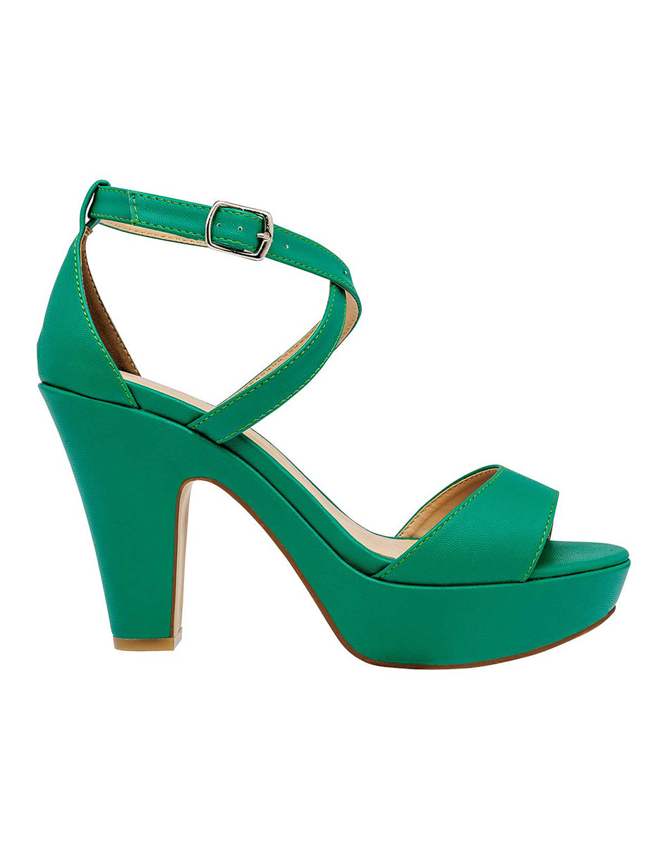 Sandalia con Tacón Exterior Piel sintética Color Verde Para Mujer De RBCOLLECTION