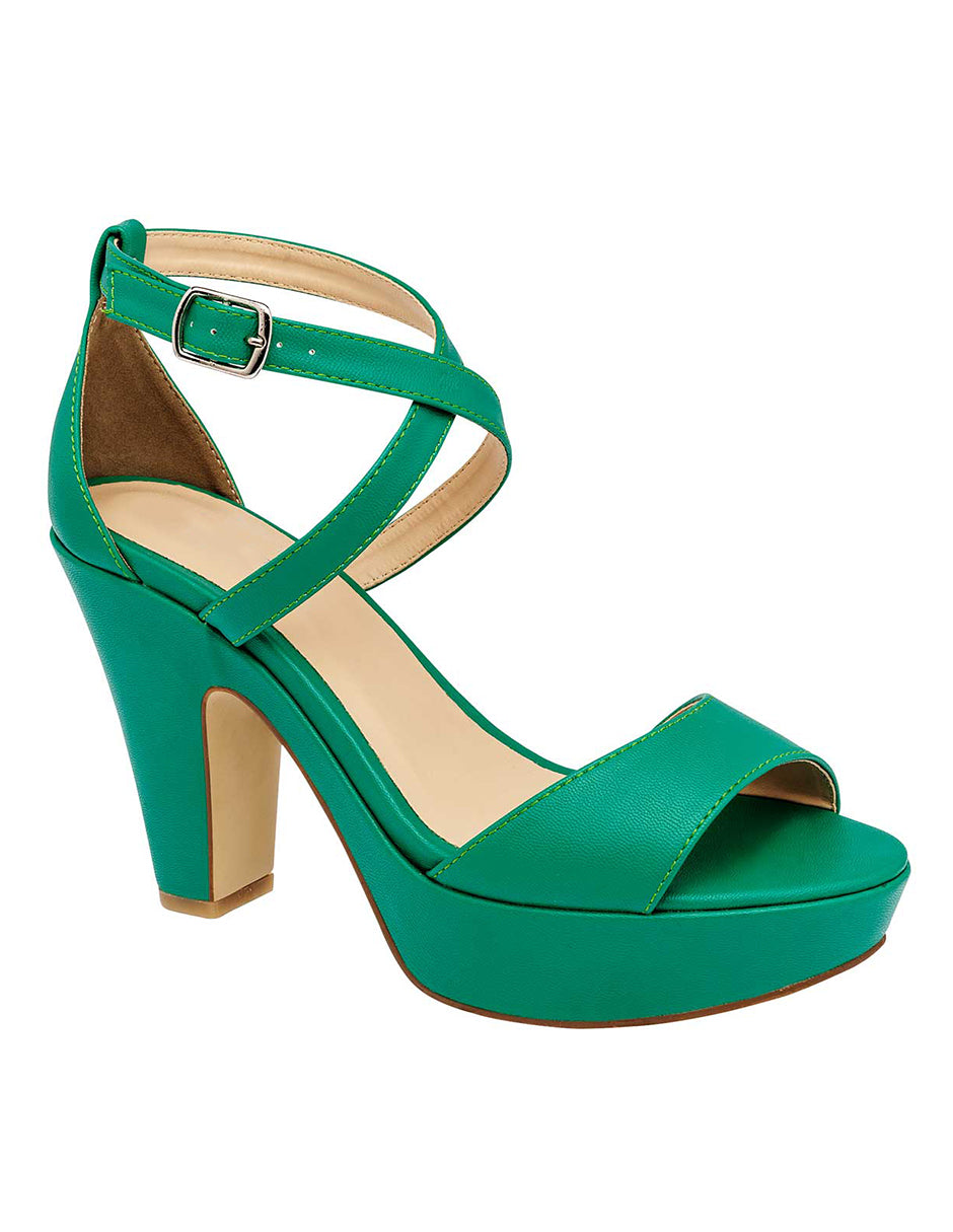 Sandalia con Tacón Exterior Piel sintética Color Verde Para Mujer De RBCOLLECTION