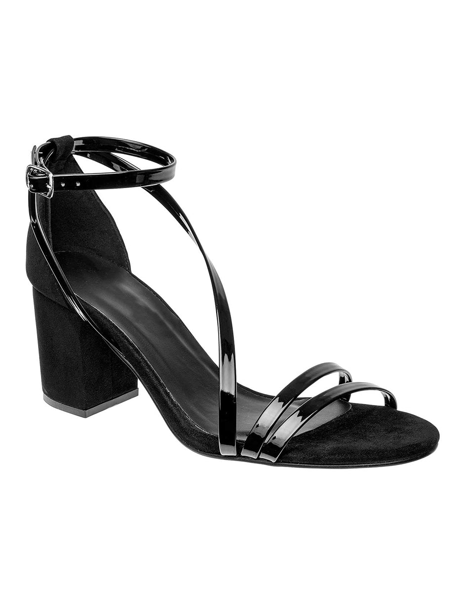 Sandalia con Tacón Exterior Charol Color Negro De Charol Para Mujer De RBCOLLECTION