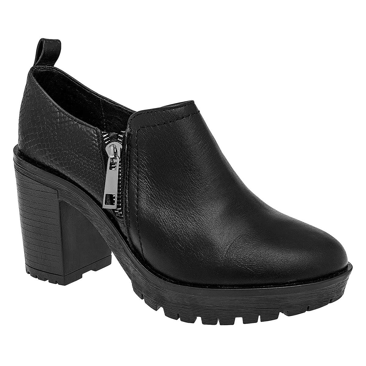 Botin con Tacon Exterior Piel Color Negro Para Mujer De RBCOLLECTION