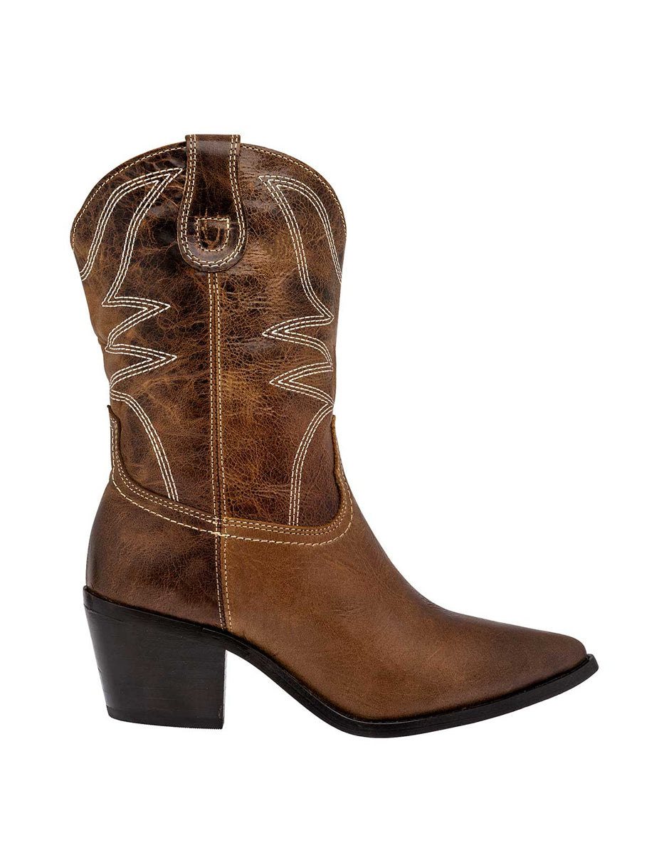 Botas tipo western Exterior Piel Color Café Para Mujer  De RBCOLLECTION