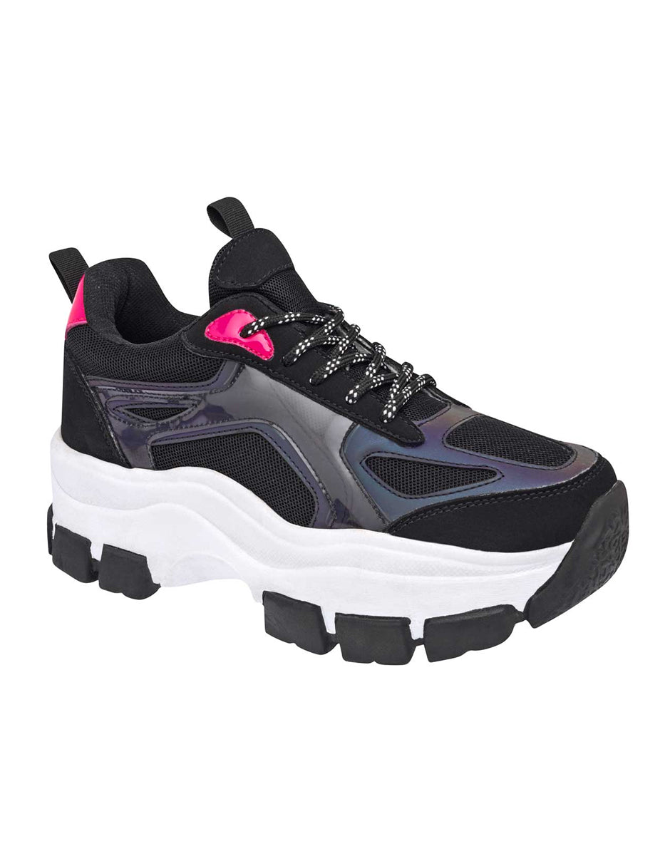 Tenis tipo Deportivo Exterior Sintético Color Negro Con Fiusha Para Mujer De RBCOLLECTION