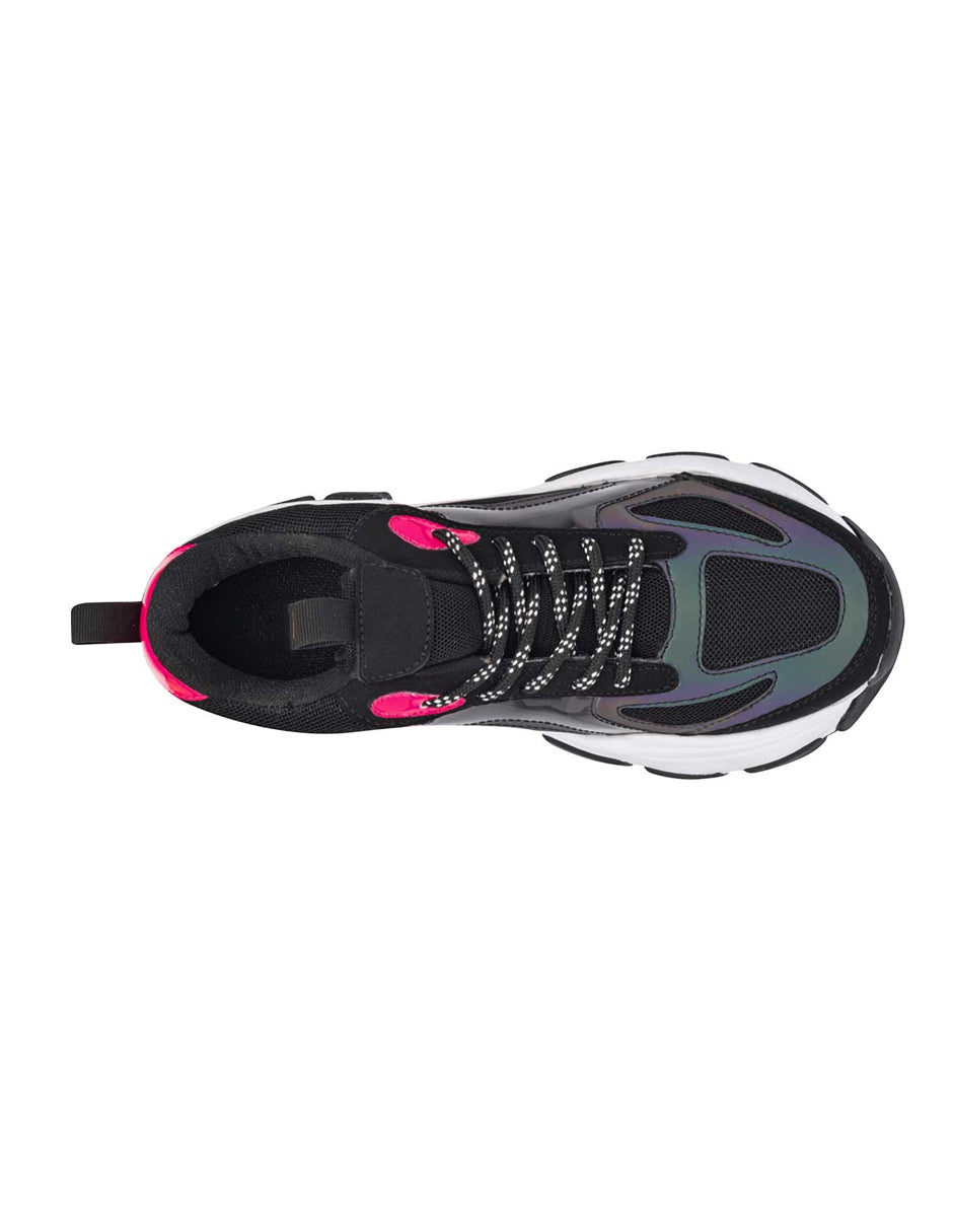 Tenis tipo Deportivo Exterior Sintético Color Negro Con Fiusha Para Mujer De RBCOLLECTION