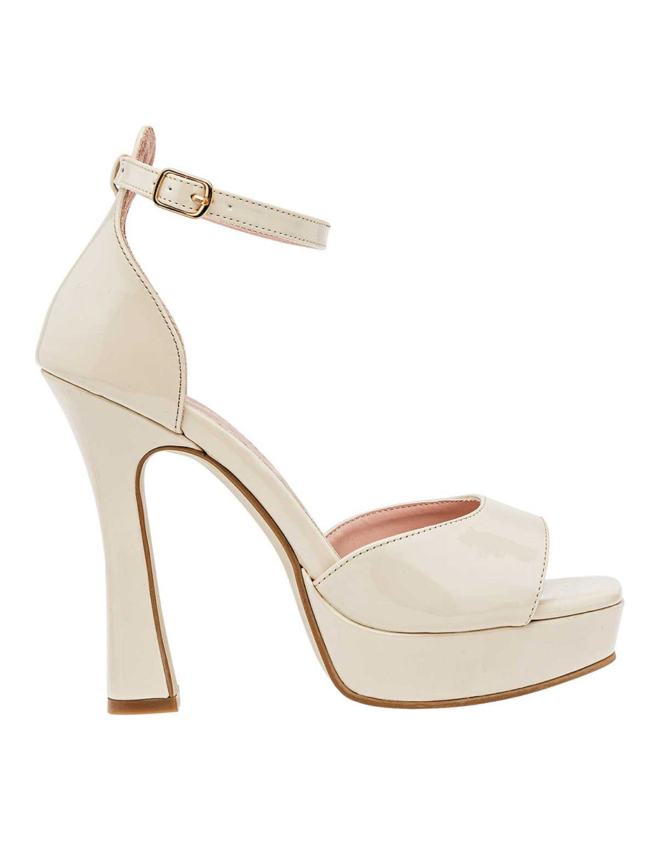 Sandalia con Tacón Exterior Piel sintética Color Beige  Para Mujer De RBCOLLECTION