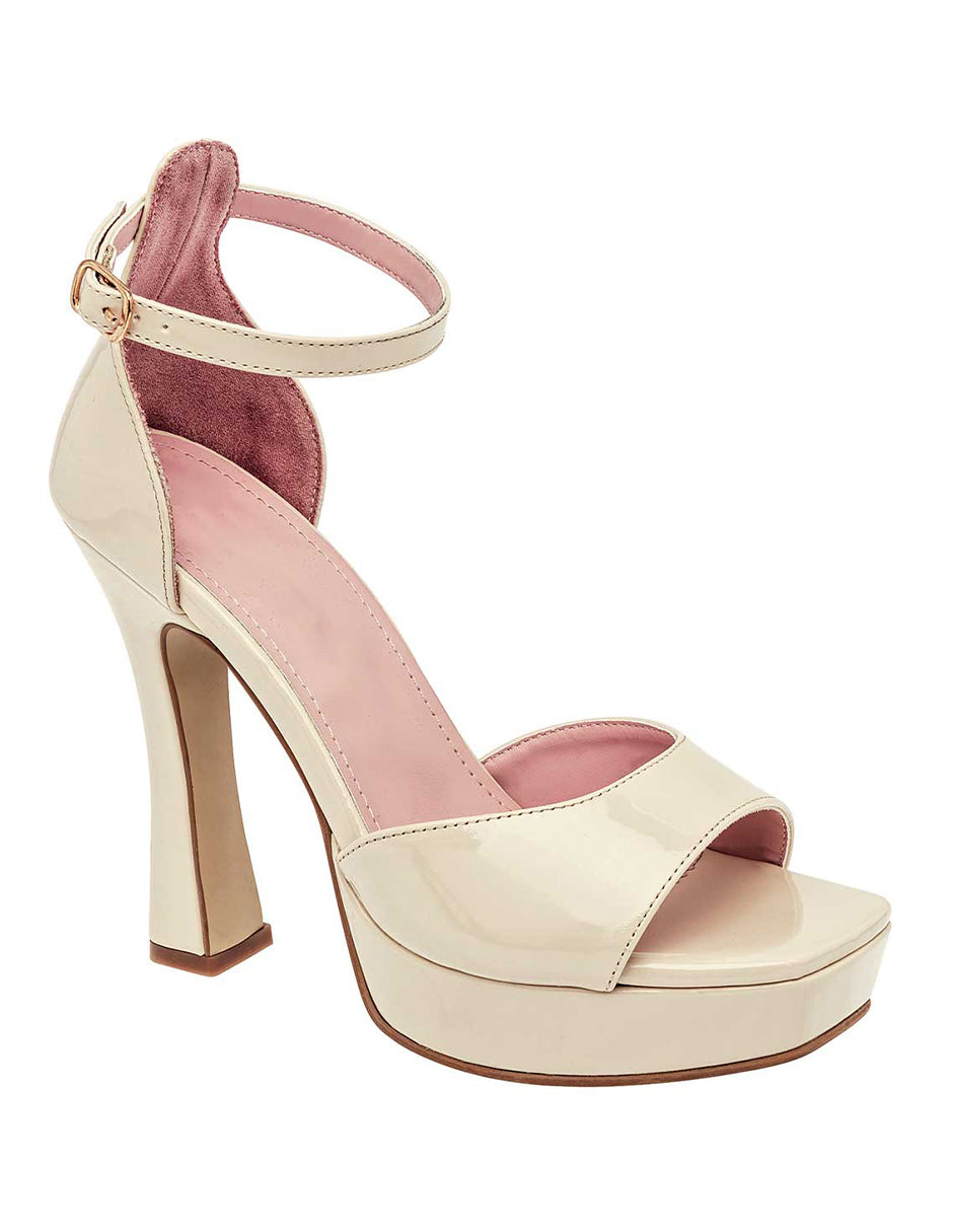 Sandalia con Tacón Exterior Piel sintética Color Beige  Para Mujer De RBCOLLECTION