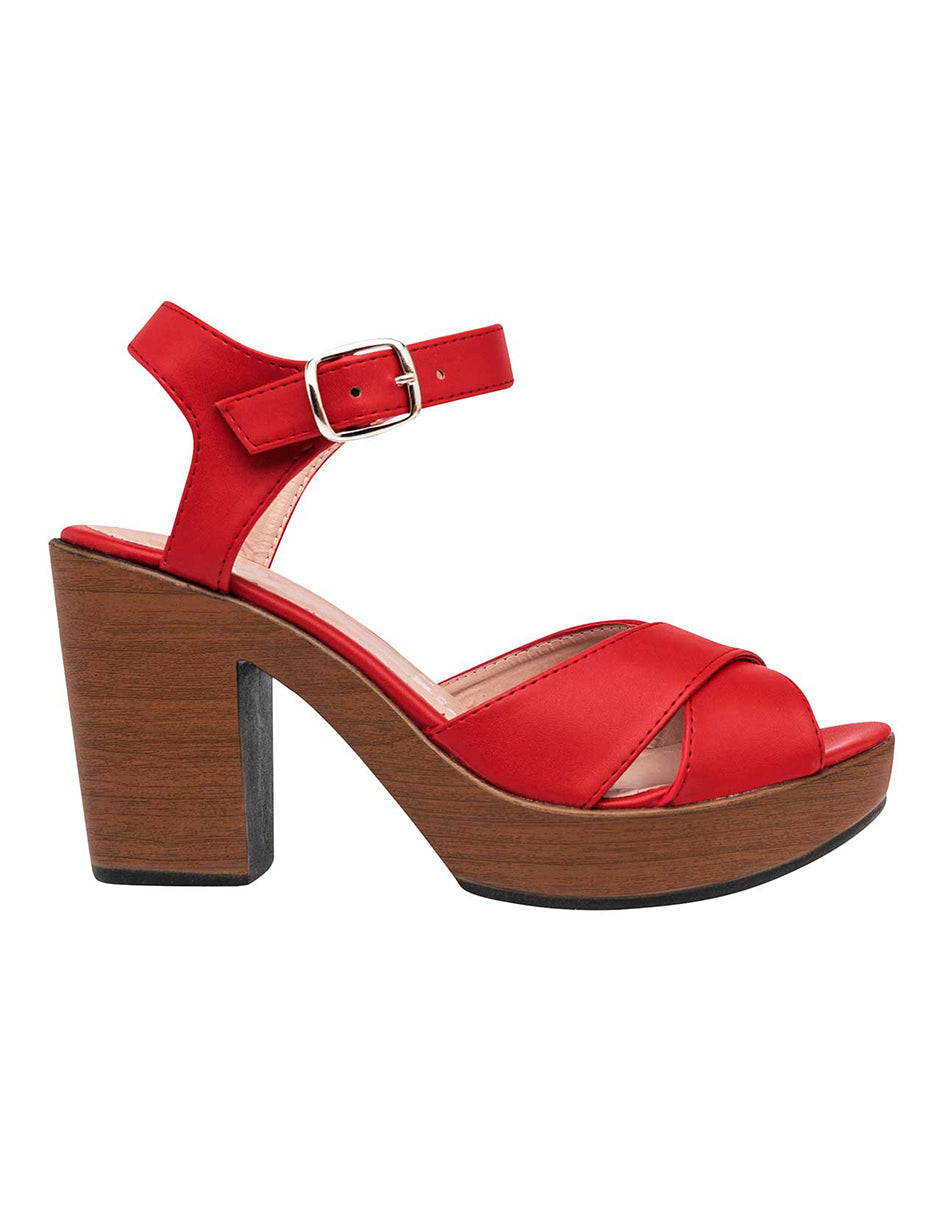 Sandalia con Tacón Exterior Piel sintética Color Rojo Para Mujer De RBCOLLECTION