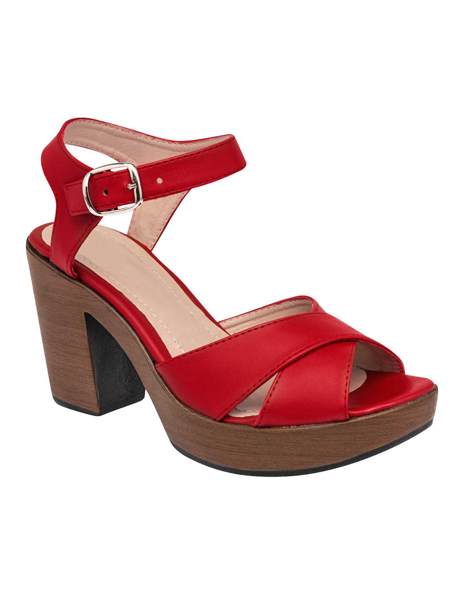 Sandalia con Tacón Exterior Piel sintética Color Rojo Para Mujer De RBCOLLECTION