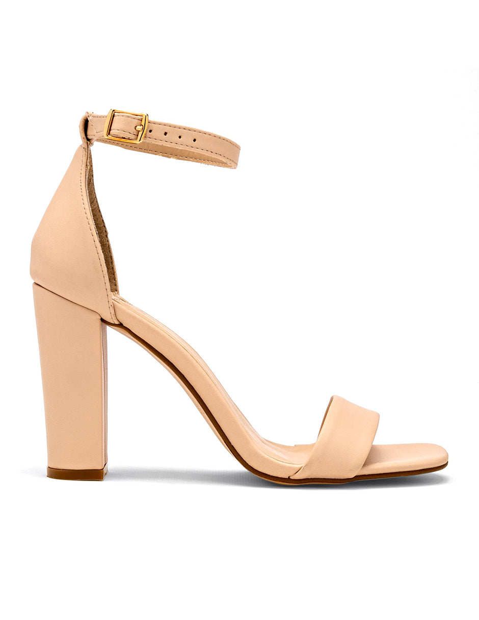 Sandalia con Tacón Exterior Sintético Color Beige Para Mujer De RBCOLLECTION