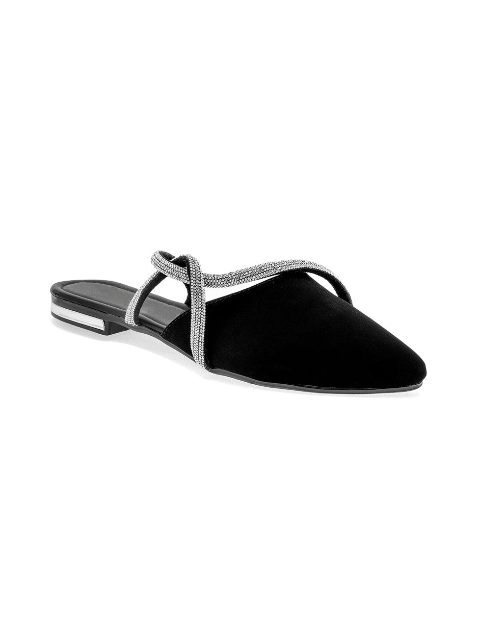 Flats puntales Exterior Sintético Color Negro Con Plata Para Mujer De RBBASICS